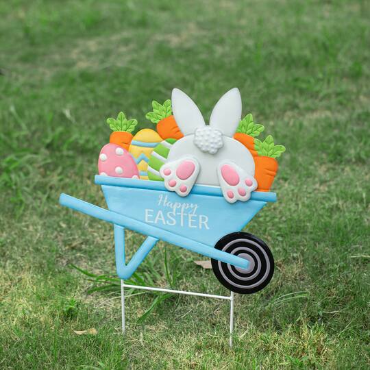 Glitzhome® 24" Metal Easter Wheel Barrow Yard Stake